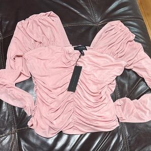 Halston Soft Pink sheer Ruched Blouse very sexy